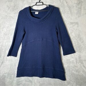 CMC Color Me Cotton‎ Tunic Sweater Womens L Navy Gauzy Cowl Neck USA Lagenlook